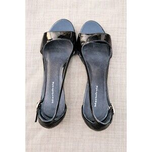 Marisfrolg Black Patent Slingback Heels Cork Heel Open Toe Kitten Heel